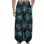 Turquoise Snowflake Pattern Print Lantern Pants