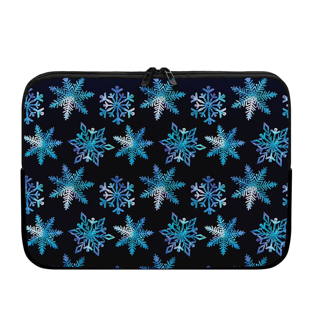 Turquoise Snowflake Pattern Print Laptop Sleeve
