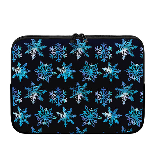 Turquoise Snowflake Pattern Print Laptop Sleeve