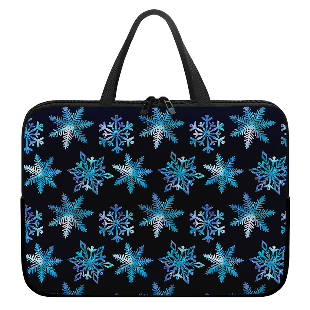 Turquoise Snowflake Pattern Print Laptop Sleeve With Handle