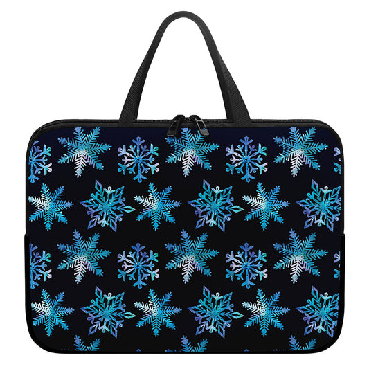 Turquoise Snowflake Pattern Print Laptop Sleeve With Handle