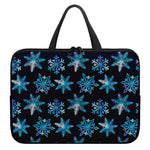Turquoise Snowflake Pattern Print Laptop Sleeve With Handle