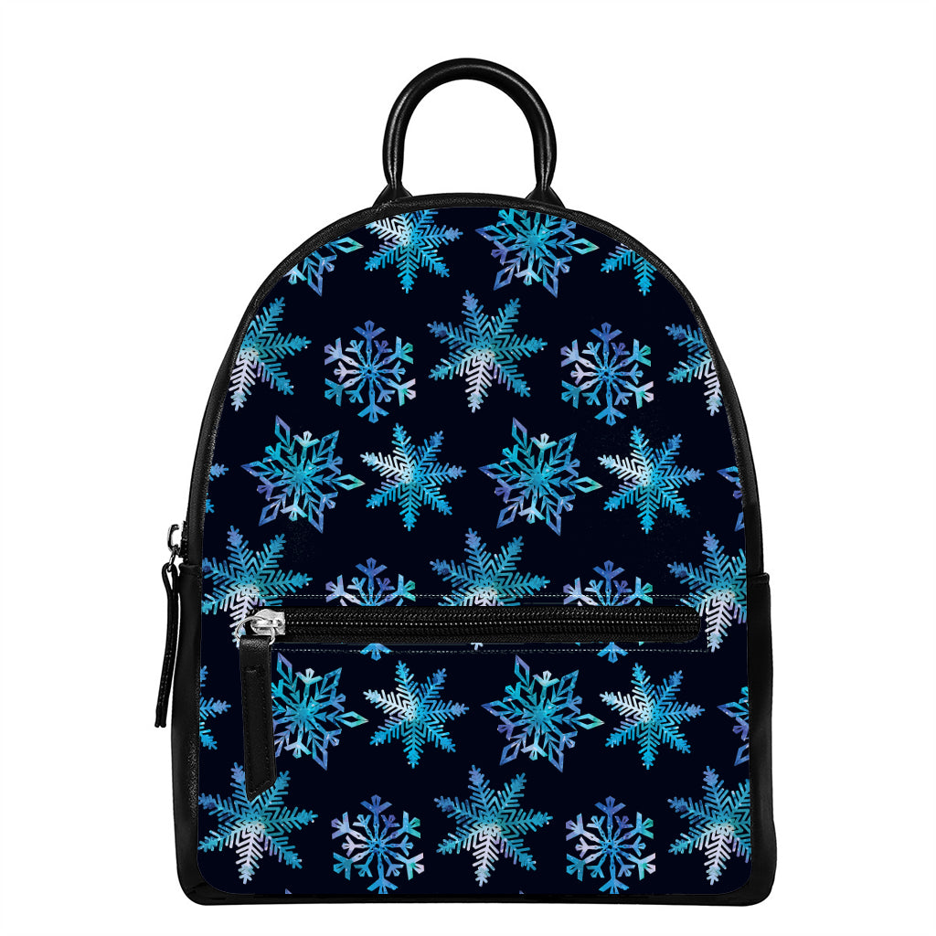 Turquoise Snowflake Pattern Print Leather Backpack