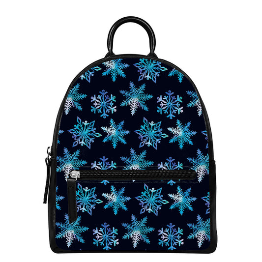 Turquoise Snowflake Pattern Print Leather Backpack