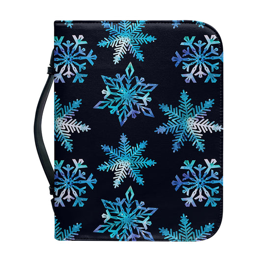 Turquoise Snowflake Pattern Print Leather Bible Cover