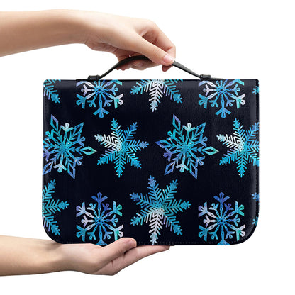 Turquoise Snowflake Pattern Print Leather Bible Cover
