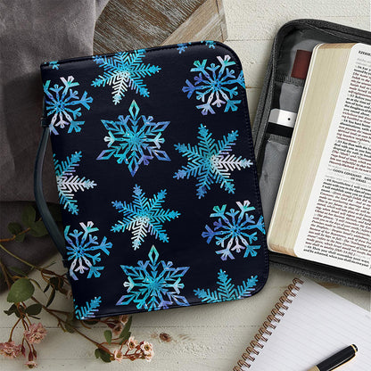 Turquoise Snowflake Pattern Print Leather Bible Cover