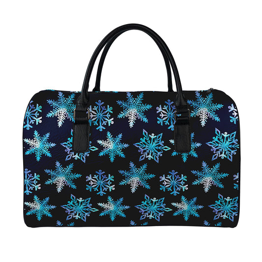 Turquoise Snowflake Pattern Print Leather Duffle Bag