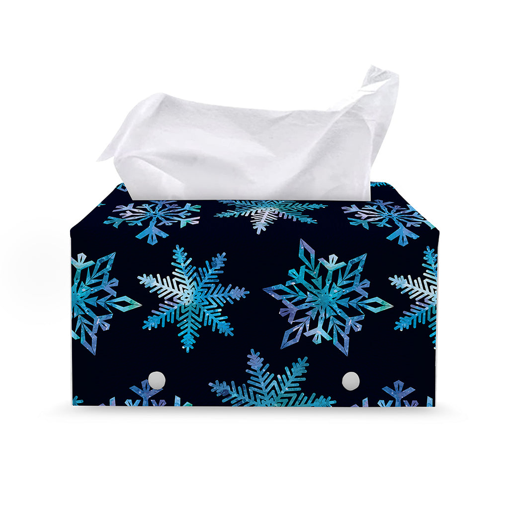 Turquoise Snowflake Pattern Print Leather Tissue Box Cover