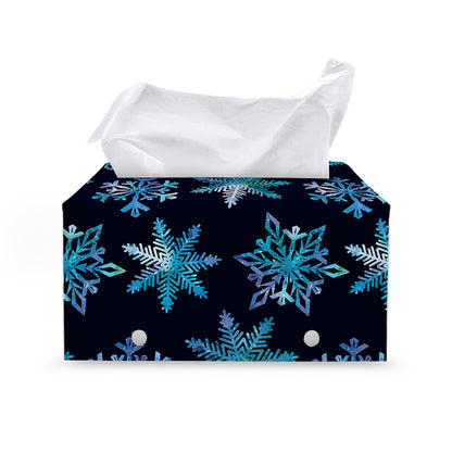 Turquoise Snowflake Pattern Print Leather Tissue Box Cover