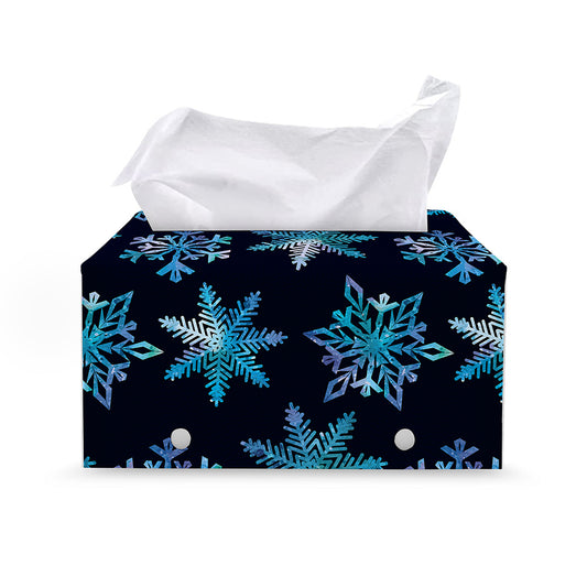 Turquoise Snowflake Pattern Print Leather Tissue Box Cover
