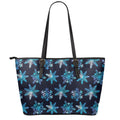 Turquoise Snowflake Pattern Print Leather Tote Bag With Zipper