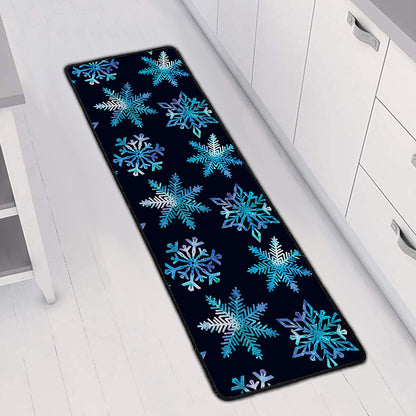 Turquoise Snowflake Pattern Print Long Kitchen Mat