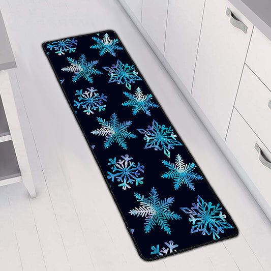 Turquoise Snowflake Pattern Print Long Kitchen Mat