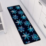 Turquoise Snowflake Pattern Print Long Kitchen Mat