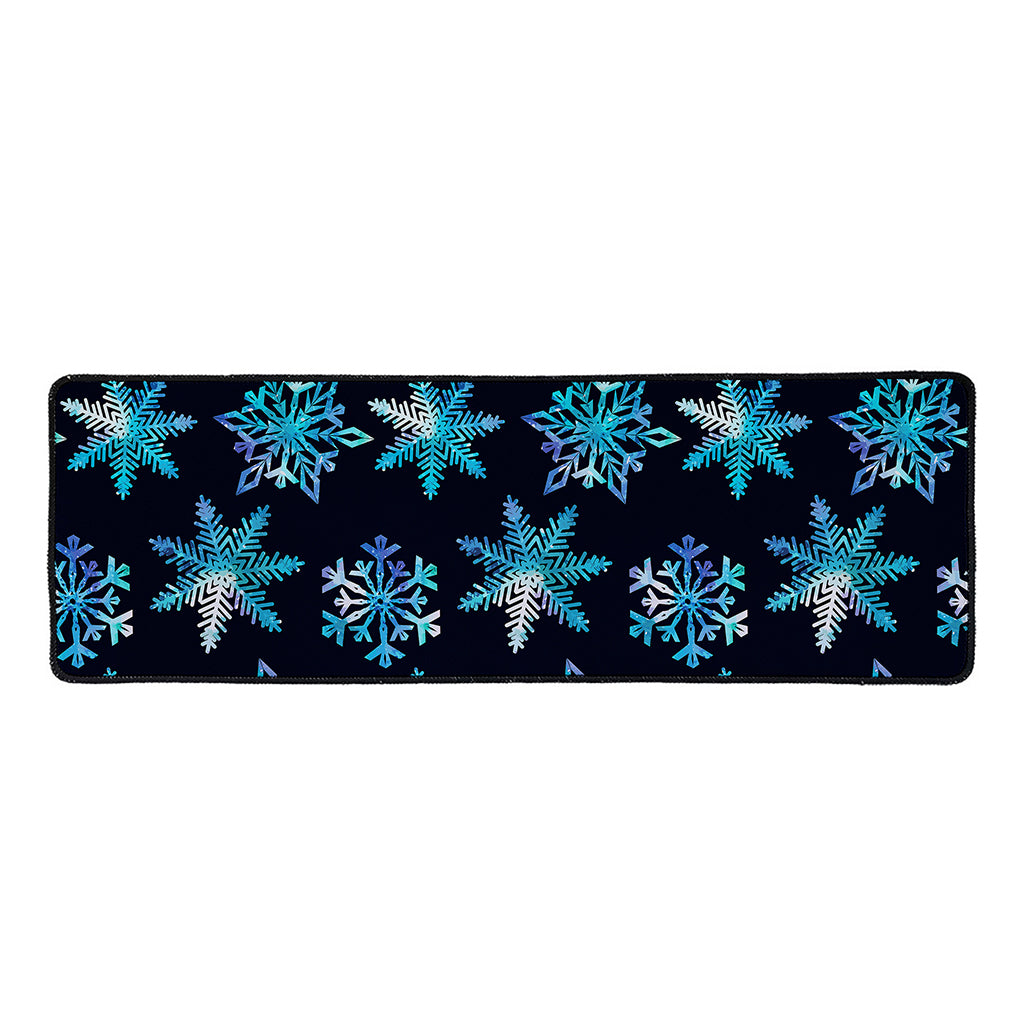 Turquoise Snowflake Pattern Print Long Kitchen Mat