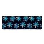 Turquoise Snowflake Pattern Print Long Kitchen Mat