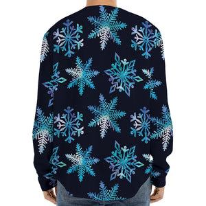 Turquoise Snowflake Pattern Print Long Sleeve Baseball Jersey