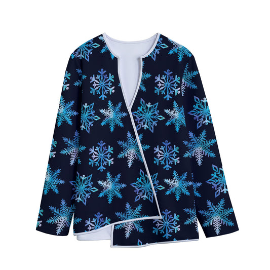 Turquoise Snowflake Pattern Print Long Sleeve Short Coat