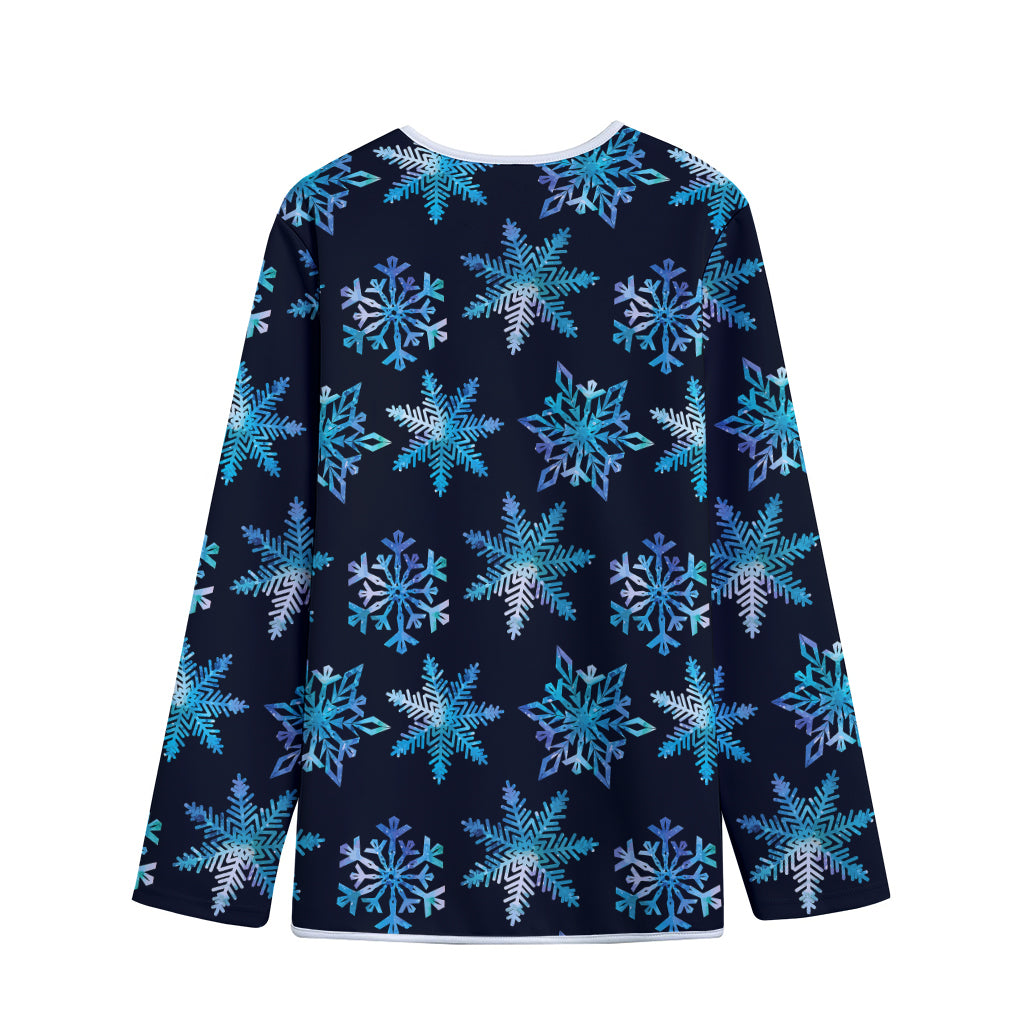 Turquoise Snowflake Pattern Print Long Sleeve Short Coat