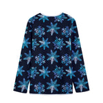 Turquoise Snowflake Pattern Print Long Sleeve Short Coat