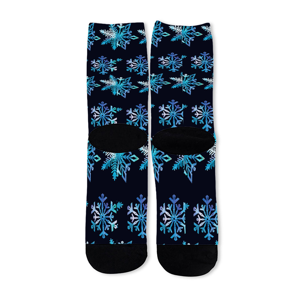 Turquoise Snowflake Pattern Print Long Socks