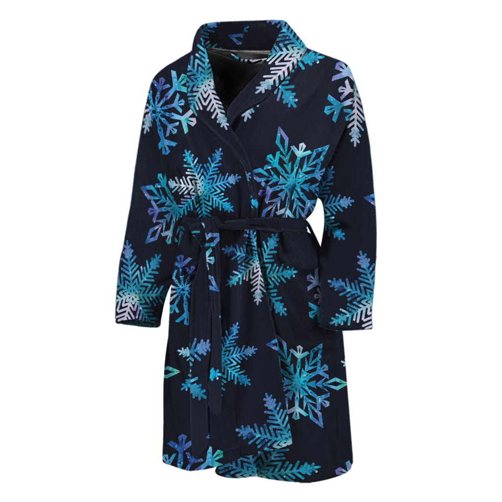 Turquoise Snowflake Pattern Print Men's Bathrobe