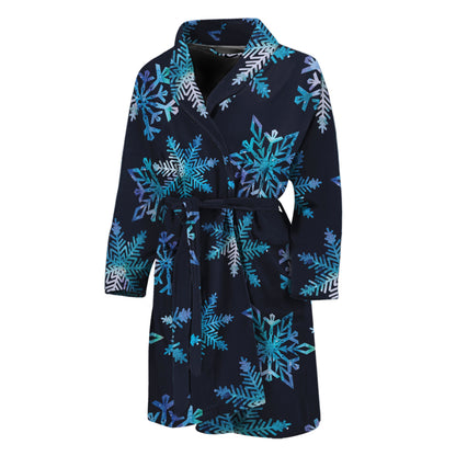 Turquoise Snowflake Pattern Print Men's Bathrobe