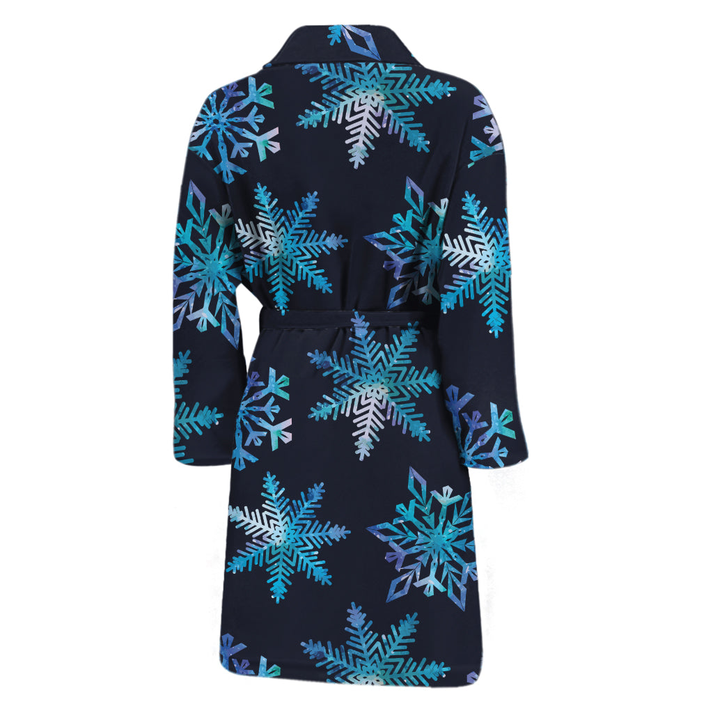 Turquoise Snowflake Pattern Print Men's Bathrobe