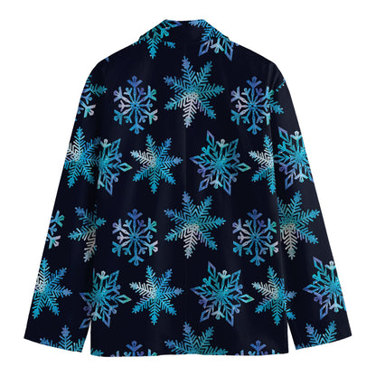 Turquoise Snowflake Pattern Print Men's Blazer
