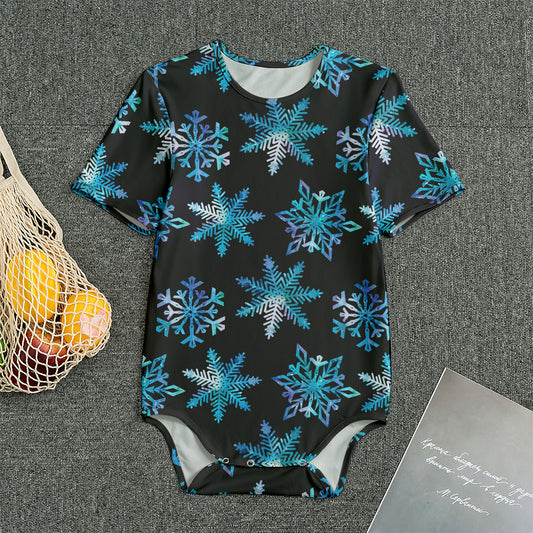 Turquoise Snowflake Pattern Print Men's Bodysuit