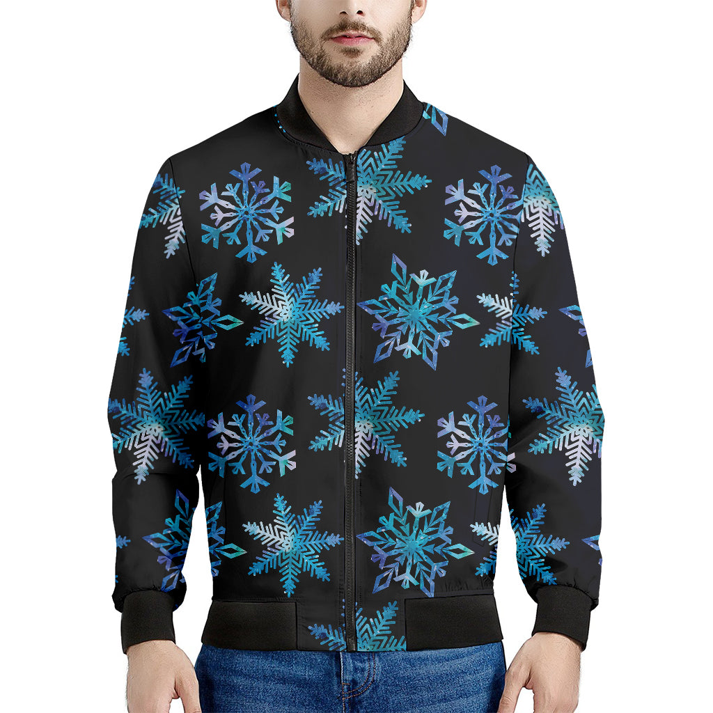 Turquoise Snowflake Pattern Print Men's Bomber Jacket