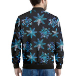 Turquoise Snowflake Pattern Print Men's Bomber Jacket
