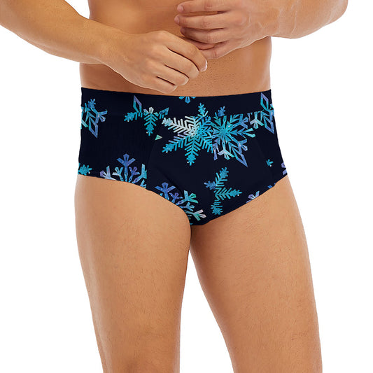 Turquoise Snowflake Pattern Print Men's Briefs