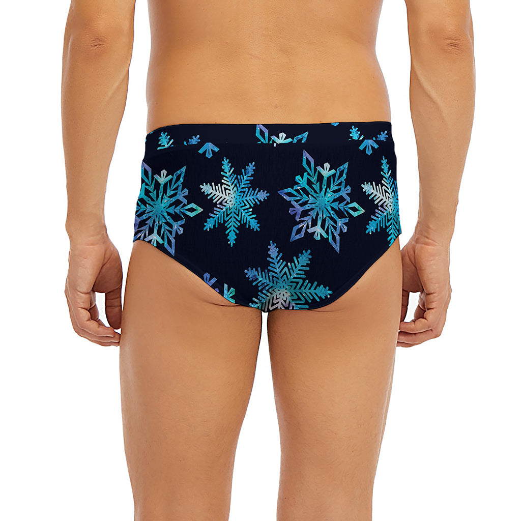 Turquoise Snowflake Pattern Print Men's Briefs