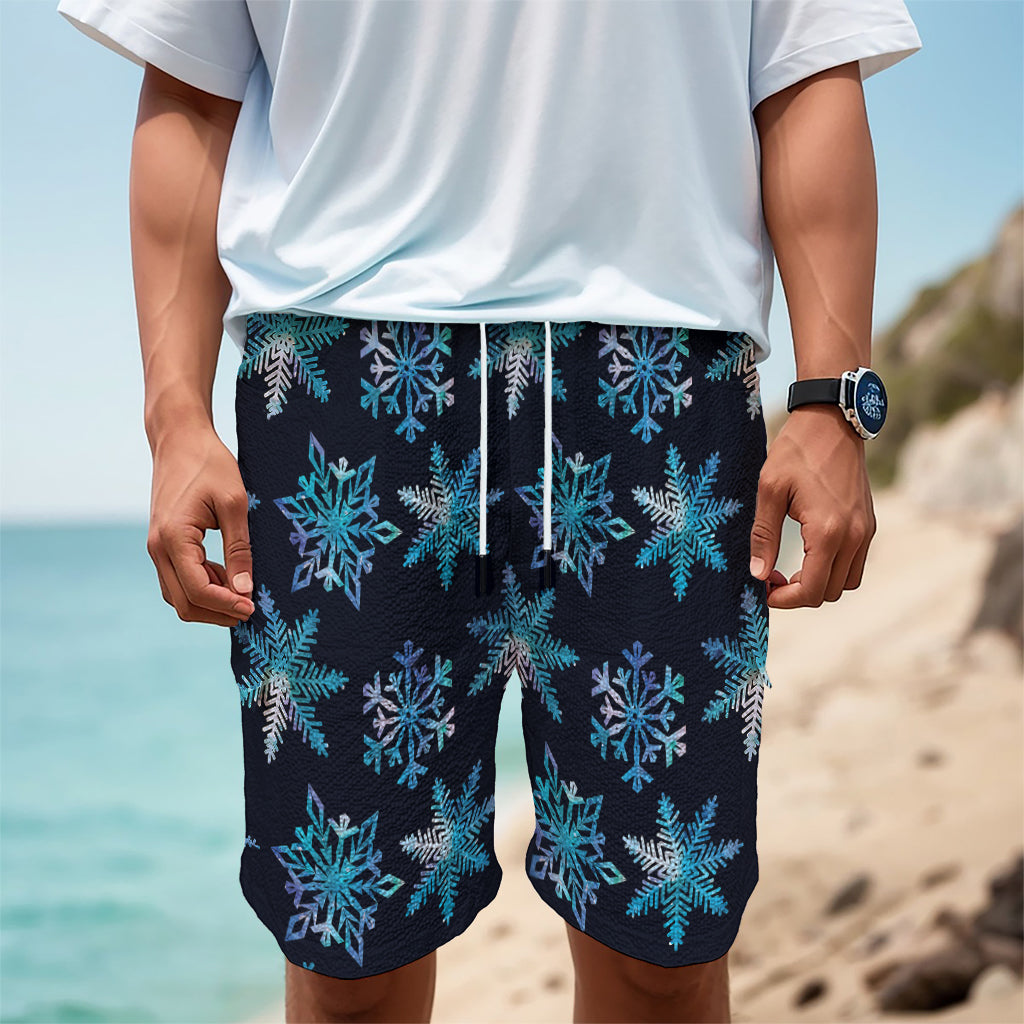 Turquoise Snowflake Pattern Print Men's Cargo Shorts