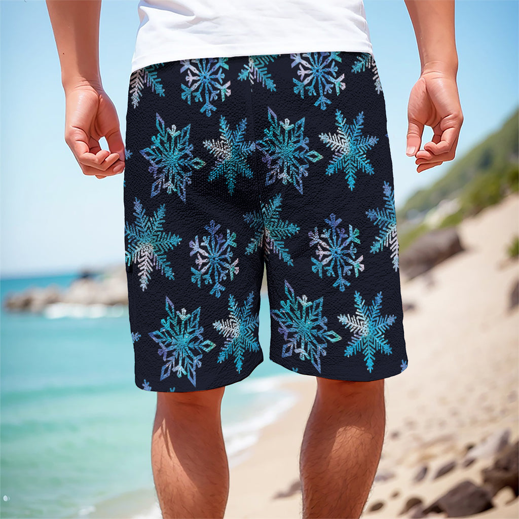 Turquoise Snowflake Pattern Print Men's Cargo Shorts