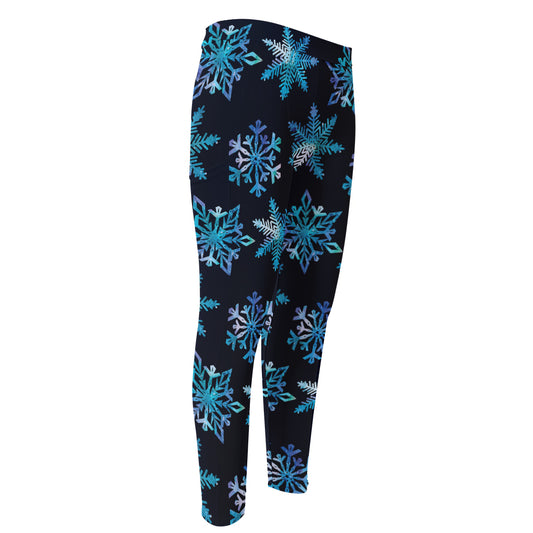 Turquoise Snowflake Pattern Print Men's Compression Pants