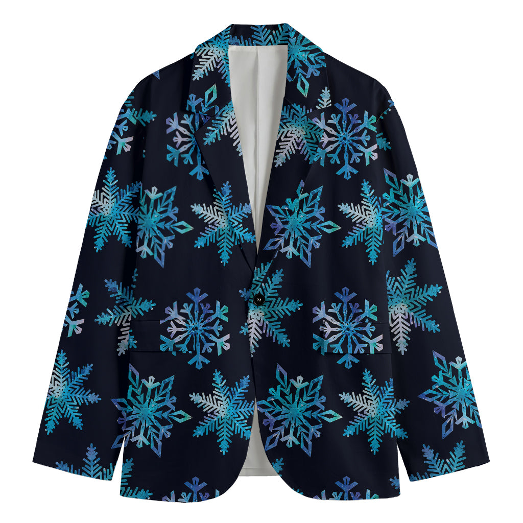 Turquoise Snowflake Pattern Print Men's Cotton Blazer