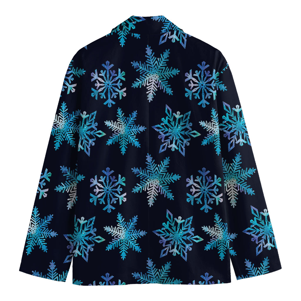 Turquoise Snowflake Pattern Print Men's Cotton Blazer