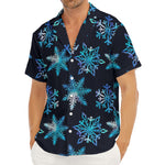 Turquoise Snowflake Pattern Print Men's Deep V-Neck Shirt