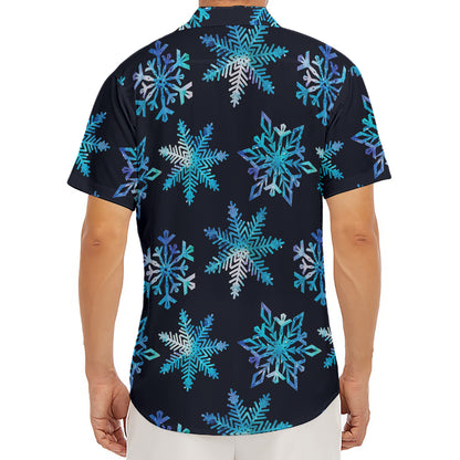 Turquoise Snowflake Pattern Print Men's Deep V-Neck Shirt