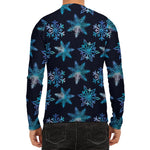 Turquoise Snowflake Pattern Print Men's Long Sleeve Rash Guard