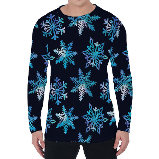 Turquoise Snowflake Pattern Print Men's Long Sleeve T-Shirt