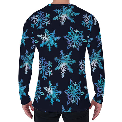 Turquoise Snowflake Pattern Print Men's Long Sleeve T-Shirt