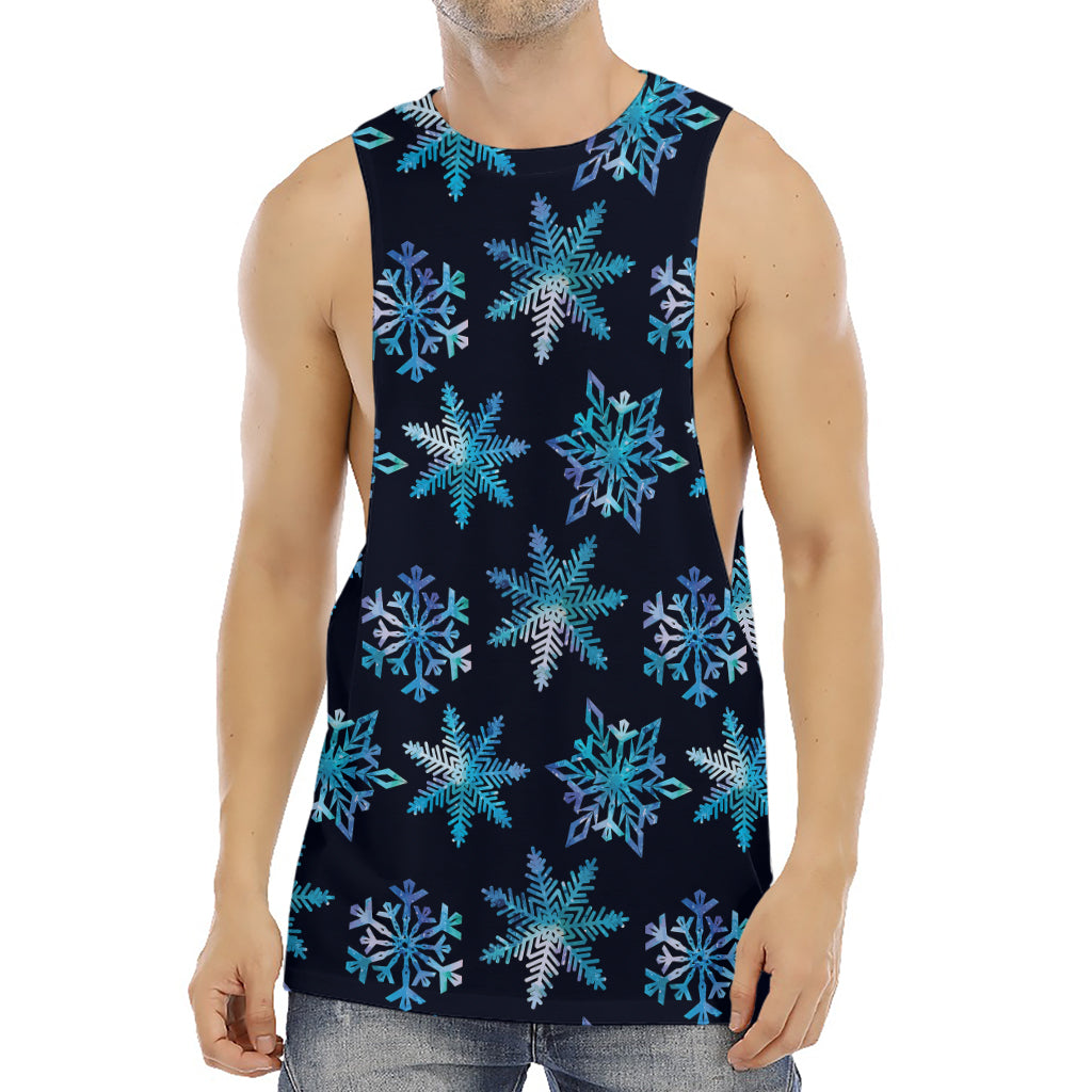 Turquoise Snowflake Pattern Print Men's Muscle Tank Top
