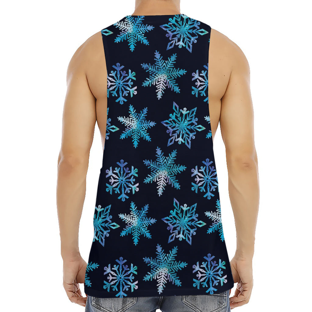 Turquoise Snowflake Pattern Print Men's Muscle Tank Top