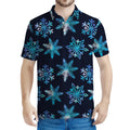 Turquoise Snowflake Pattern Print Men's Polo Shirt