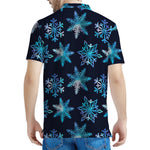 Turquoise Snowflake Pattern Print Men's Polo Shirt