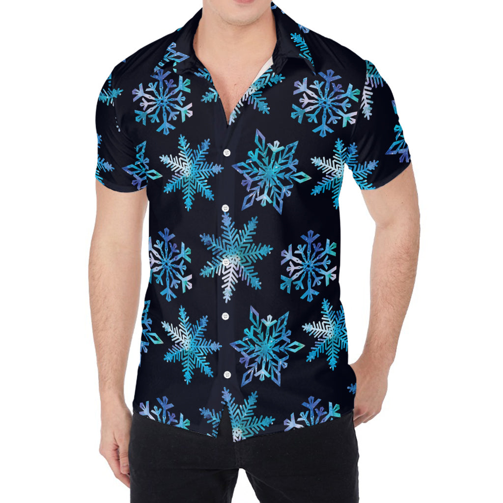 Turquoise Snowflake Pattern Print Men's Shirt